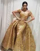 Sereia Ouro Vestidos de Noite 2019 Árabe Estilo Dubai Red Carpet Celebrity Holiday Mulheres Desgaste Formal Do Partido Vestidos de Baile Custom Made Plus Size