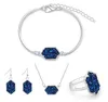 All'ingrosso-Nuova moda Druzy Drusy Parure di gioielli Popolare Faux Stone Turquoise Bracciale Orecchini Collana Anello per donna Lady Jewelry