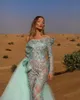 Eleganta aftonklänningar One-Shulder Långa ärmar Lace Applicants Prom-klänningar 2020 Custom Made Löstagbart tåg Specialtillfällen DRE231G