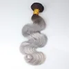 New Arrival # 1B / Grey 100% Virgin Humani Włosy Faliste 7a Brazylijski Body Wave Srebrny Szary Włosy Splot 3 Sztuk / partia Ombre Hair Extensions