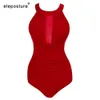 2019 새로운 원피스 수영복 플러스 사이즈 수영복 여성 섹시한 메쉬 Bodysuit Monokini 수영복 여성을위한 비치웨어 수영복 수영복