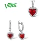 VISTOSO ensembles de bijoux pour femme pierres de cristal rouge ensemble de bijoux coeur boucles d'oreilles pendentif 925 en argent Sterling mode Fine