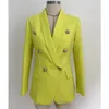 Nuovo stile di alta qualità Design originale Giacca classica doppiopetto da donna con fibbie in metallo Blazer giallo Retro collo a scialle Outwear