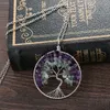 Womens Tree Natural Small Light Green and Purple Stone Pendnat Necklace with Metal Chain