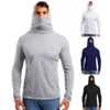 Herren-T-Shirts Neue Herren-T-Shirts Herbst elastische Fitness-Kapuze Langarm-T-Shirts Männliche Schädel-Masken-T-Shirt Schlanke Ninja-Anzug-T-Shirts B42I