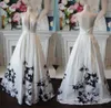 Black/White Print Prom Dresses 2019 A-Line Halter Neck Open Back Formal Event Party Gowns Sweep Train Real Picture Plus Size Ink Painting