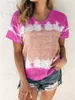 2020 Рубашки Топы Мода Женщины с коротким рукавом Женщины О-Шея Сексуальная Градиентная Печать Регулярная Случайная Женская Свободная футболка