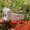 Lüks mücevher çarpıcı gerçek 925 sterlli gümüş prenses beyaz büyük beyaz topaz cz elmas sonsuzluk nişan bant yüzüğü için 313k