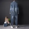 Mens jeans streetwear blauwe mannen jumpsuit vintage afneembare zipper overalls multi -zakken tooling denim romper yt502311