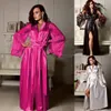 Kvinnor Sexig sidenklädsel Sleepwear Babydoll Lace Lingerie Belt Bath Robe Nightwear Plus Size Female Bathrobes 668