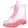 2022 Rain Boots Platform Fashion transparent water shoes for woman classics Bow Flats LowHeeled Middle Tube Rain Boot Waterproof 5675185