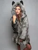 Faux Fur Kurtka z kapturem z ucha niedźwiedzia urocze ciepły, gruby płaszcz zima kobiety z długimi rękawem Overcoat Parka Plus Size 2x Q1779