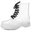 2022 Rain Boots Platform Moda scarpe da acqua trasparenti per donna classici Bow Flats Stivali da pioggia a tubo medio con tacco basso Galosce impermeabili