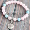 MG0640 Rosenkvartsarmband för kvinnor A Grad Aquamarine Energy Armband Tree of Life Charm Yoga Mala Armband