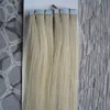Peruansk Virgin Hair Tape Hair 100g Tape In Human Hair Extensions Rak Remy på Adhesive Osisible PU Weft Extension