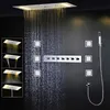 Bathroom Modern Ceiling Shower Set Luxury LED Waterfall Rainfall ShowerHead 380x700mm Thermostatic Faucets Shower Mixer With 4''Massage Body Jet