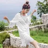 Yaz Kadınlar Oymak Dantel Elbise Yarım Kollu İşlemeli Güneş Kremi Gömlek Beyaz Mori Kız Plaj Kapak Elbiseler