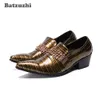 Batzuzhi 6.5 cm Wysokie obcasy męskie buty wskazane Toe Formalne skórzane sukienki buty Party Wedding Chaussures Hommes, duże rozmiary US6-12