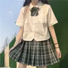 Verão Colégio japonês vento Bow camisa de manga curta Blusa + manta saia plissada JK Fardas Terno Feminino School Girl Skirt