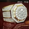 Wholenew Big Round Puffed Marine Micro Paled CZ Ring Hip Hop Rock Style Full Bling Iced Out Cubic Zircon Ring Luxury Smycken 6846954