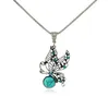 Turquoise fait à la main pétale creux chandail chaîne longue clavicule collier DAN421 ordre de mélange pendentif colliers