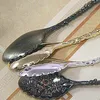 Vintage Royal Style Spoon Metal Rzeźbione łyżki do kawy widelce z kryształową głową kuchni owoce