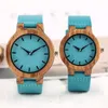 Luxury Royal Blue Wood Watch Top Orologio da polso al quarzo Orologio in bambù naturale al 100% Cinturino in pelle casual Regali di San Valentino per uomo Donna