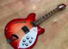 Deluxe Fire Glo Cherry Sunburst 12-saitige E-Gitarre, halbhohler Korpus, glänzend lackiertes Griffbrett, eine Ausgangsbuchse, 5 Knöpfe