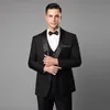 Custom Made Mens Wedding Tuxedos Black Blazer Suits One Button Shawl Lapel Three Pieces Bridegroom Mens Suit (Jacket+Pants+Vest)