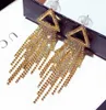 new ins fashion designer luxury super glittering long tassel diamond rhinestone dangle chandelier stud earrings jewelry for woman girls