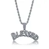 Hip Hop Necklaces Jewelry Luxury Exquisite Grade Quality Bling Zircon Paved 18K Gold Plated Copper Letters Blessed Pendant Necklac7316379