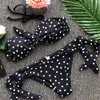 Bayan Polka Dot Straplez Bikini Set Yastıklı Sutyen Kırışık Bandeau Mayo Plaj Mayo Mayo Mayo