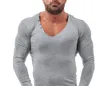 Мужчины футболка с длинным рукавом дизайнер лето новый тонкий тонкий V шеи тощий сплошной цвет моды Trend человек спортивный дна рубашка одежда