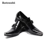Batzuzhi, zapatos de moda para hombre, zapatos de vestir de cuero con punta de Metal puntiaguda, zapatos de negocios negros para hombre, zapatos de hombre, talla grande