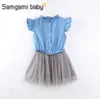 Meninas Vestidos Bebê Princesa Denim Vestido Verão Boutique Vintage Vestido Vintage Sleeve Tutu Tulle Vestidos Designer Casual Party Dance Vestidos B6402