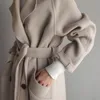 Sharezz 2019 겨울 모직 코트 여성 와이드 옷깃 벨트 포켓 양모 혼합 코트 긴 모직 outwear manteau femme hiver