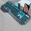 LED Lights Keyboard USB Wired Metal Panel with Phone Holder Gaming Keyboards RGB Backlit Optical Professional LOL Gamer