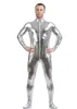 New Ensnovo 남자 라텍스 슈트 블랙 반짝이 금속 스타킹 골드 Zentai Suit Feeld Unitard 사용자 정의 스킨 바디 수트 지퍼 전면