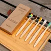 bamboo charcoal toothbrush flat handle with Kraft box travel 5 pcs pack disposable for hotel and home