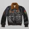 Avirex fur collar genuine leather jacket men brown thick sheepskin flight jacket black men's winter leather coat pilot suit331b