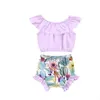 Baby Girl Clothes Kid Summer Clothing Sets Off Shoulder Shirt Cactus Print Shorts 2Pcs Set Sleeveless Ruffled Short Pants Outfits 4029400