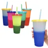 Plastic Temperature Change Color Cups Colorful Cold Water Color Changing Coffee Cup Mug Water Bottles With Straws ZZA2057 200Pcs