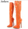 Sorbern Mid-Calf Plus Damen Stiefel Reißverschluss 18CM Heels Plus Size Unisex Gay Dance Maßgeschneiderte Farbe Spitzschuh Große Größe 36-46