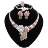 Ensembles de bijoux de dubaï pour femmes, collier, boucles d'oreilles, Bracelet, bague, accessoires de Costume de fête de mariée, or et argent