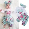 Ins baby meisje outfits bloem hart geborduurde kinderen romper broek hoofdband 3 stks sets lange mouw babykleding set kinderkleding DHW2341