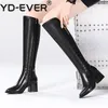 YD-EVER moda mujer sobre la rodilla botas altas tacones altos cuero genuino puntiagudos zapatos de fiesta mujer botas ajustadas