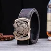 Elegant black handsom tiger animal men plain designer leather belt new fashion luxury unique glittering 3d smooth buckle 125cm