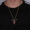 Fashion-Gold Plated Red Diamond Animal Nine Long Ear Fox Pendant Necklace Full Cubic Zirconia Hip Hop Rapper Jewelry Gift for Men Women