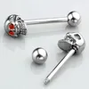 316L Stainless Steel Skull Tongue Nail Ear Stud Navel Ring Screw-back Earring Inlay With Colorful Gems Multipurpose Body Piercing Jewelry