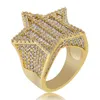 18K Gold Gold Gold Mens New Bling Bling Cubic Zirconia Pentagrama Hip Hop Ring Guys Full Diamond Iced Out Rapper Jewelry Gifts for Boy305s